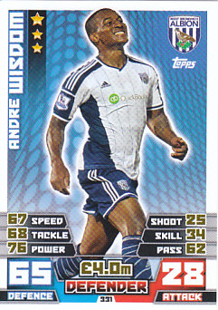 Andre Wisdom West Bromwich Albion 2014/15 Topps Match Attax #331